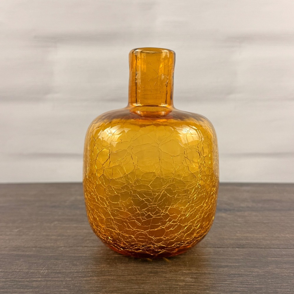 Blenko 6424 Wheat Crackle Glass Bud Vase Vintage Mid Century Modern Art Glass